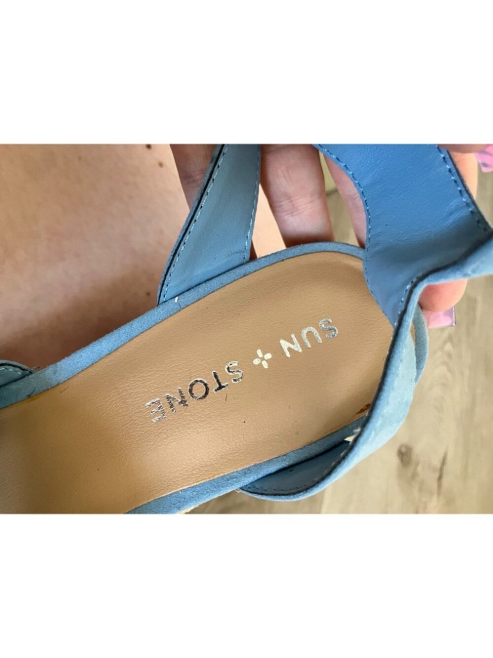 Sun + Stone Blue Suede Platform Espadrille Sandals With Ankle Strap Size 7.5 - Picture 6 of 6